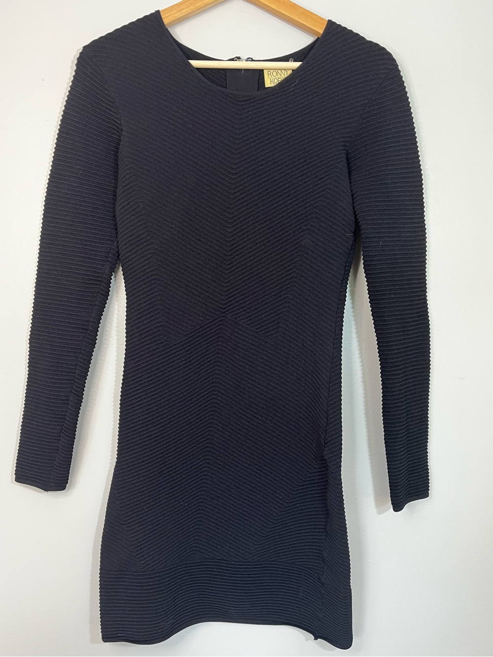 Torn by Ronny Kobo Black Ribbed Long-Sleeve Knit Mini Dress Women’s Medium